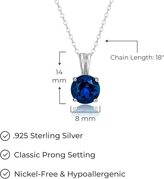 Amazon Essentials Sterling Silver Round Cut Birthstone Pendant Necklace 18"