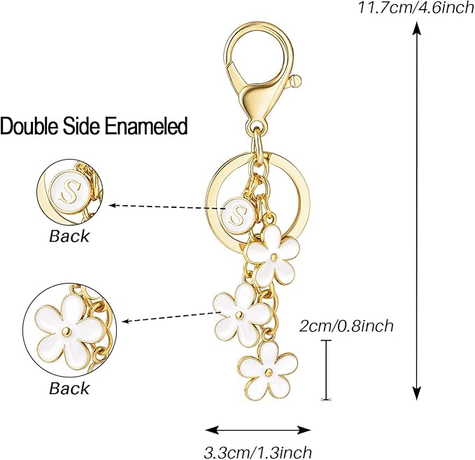 SELOVO Initial Keychain White/Pink/Black Cute Keychain Girl Purse Charms for Handbag Cute Letter Flower Keyring for Backpack
