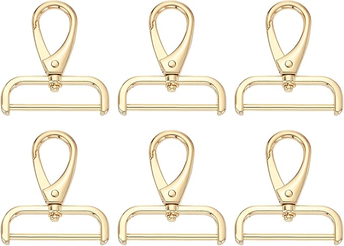 HARFINGTON 6pcs Detachable Snap Hook Swivel Clasp 1 1/2" (38mm) Zinc Alloy Lobster Claw Clasp for Keychain Lanyard Purse DIY Purse Strap, Light Gold