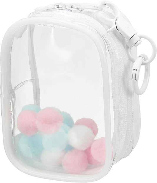 uxcell 3.5 Inch Clear Figure Display Bag, Mini Clear Pouch Waterproof Coin Pouch with Keychain and Pom Poms for Blind Box Doll Display (Square, White)