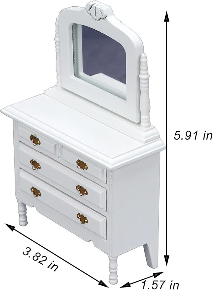 Dollhouse Makeup Vanity with Mirror & Perfume Tray 1/12 Miniature Dressing Table for Dollhouse Bedroom Furniture Decoration