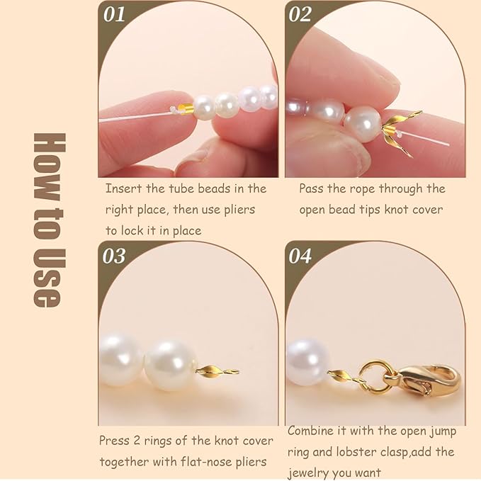 1200 Pcs Jewelry Making Accessories Set with 100 Pieces Lobster Claw Clasp 300 Pieces Bead Tips Knot Covers 400 Pieces Crimp Tube Beads and 400 Pieces Open Jump Ring Connectors for DIY Jewelry (Gold)