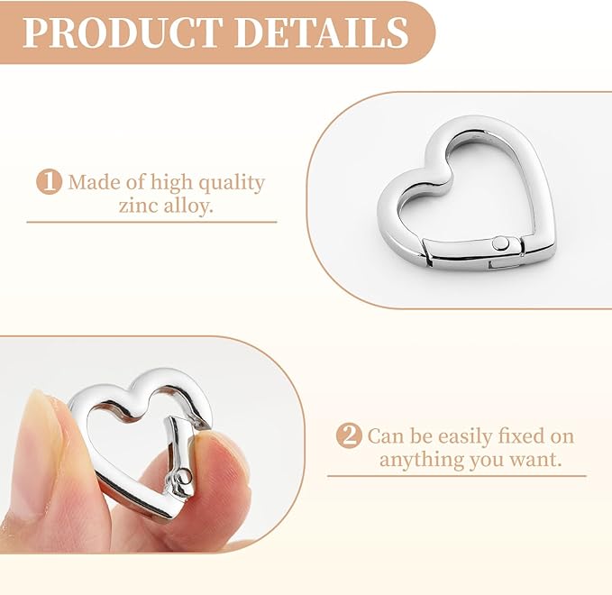 4 Pcs Heart Shaped Keychain Clip, Zinc Alloy Cute Heart Carabiner, Small Craft KeyringSpring Snap Clasp Hook for Camping Hiking Fishing Traveling