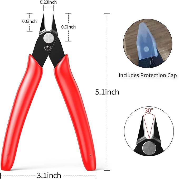 BOENFU Precision Wire Cutter Zip Tie Cutters Flush Cutters Nippers Small Side Cutting Pliers for 3d Print, Plastic Models, Jewelry, Electronics, Red, 1-Pack