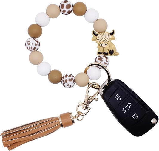 BIHRTC Key Ring Bracelet Car Keychain Holder Wristlet Silicone Women Beaded Bangle Chains
