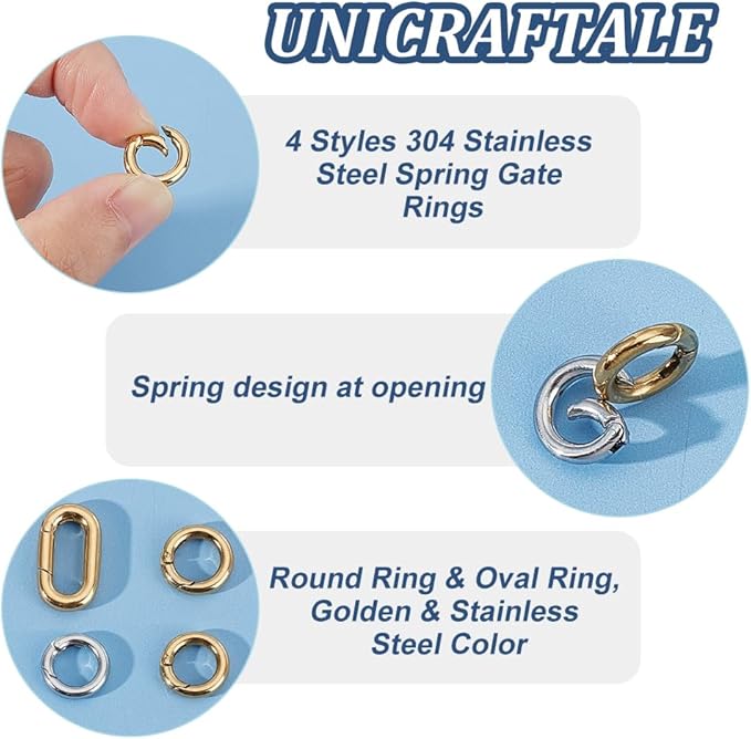 UNICRAFTALE 4Pcs 2 Styles 2 Colors 12~18.5mm Spring Gate Rings 304 Stainless Steel Snap Clasps Round Carabiner Clips Snap Hooks Metal Spring Keyring Buckle for Bag Purse Shoulder Strap Key Chains