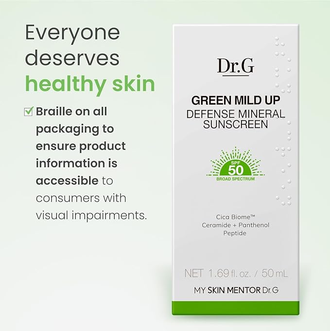 Dr. G Green Mild Up Defense Mineral Sunscreen - SPF 50 Broad Spectrum Korean Sunscreen - Lightweight & Reef-Safe Mineral Formula - For Sensitive Skin - Non-Greasy - With Centella Asiatica - 1.69 fl oz