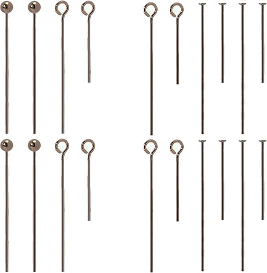 Jewelry Making Head Pins and Eye Pins Set, 1000 Pieces, Stainless Steel, Mixed Finishes (Gunmetal Black)