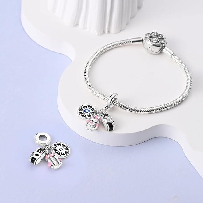 NARMO Charms for Bracelets 925 Sterling Silver Star Dangle Charms Car Keys Lipstick Dangle Charm Beads for Women Bracelets Necklace