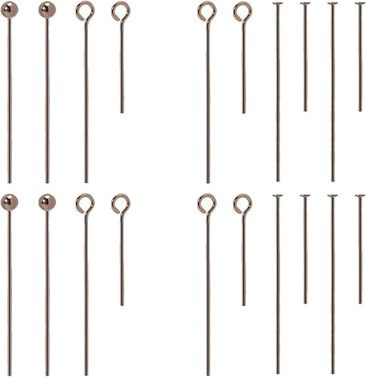 Jewelry Making Head Pins and Eye Pins Set, 1000 Pieces, Stainless Steel, Mixed Finishes (Bronze)