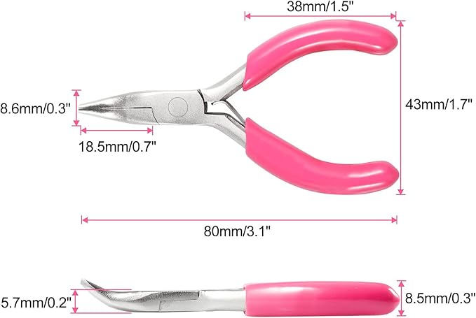SPEEDWOX Mini Bent Nose Pliers, 3" Chain Nose Pliers with Pink PVC Handle, Jewelry Pliers for Beading Jewelry Making Wire Wrapping DIY Craft Hobby Supplies