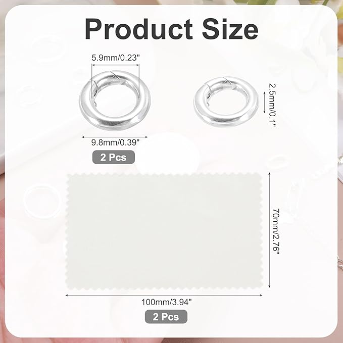 PATIKIL 9.8mm 925 Sterling Silver Spring Gate Rings, 2Pcs Round Spring Clasps Necklace Enhancer Shortener Closures Connector for Jewelry Making Necklaces DIY, Silver Tone