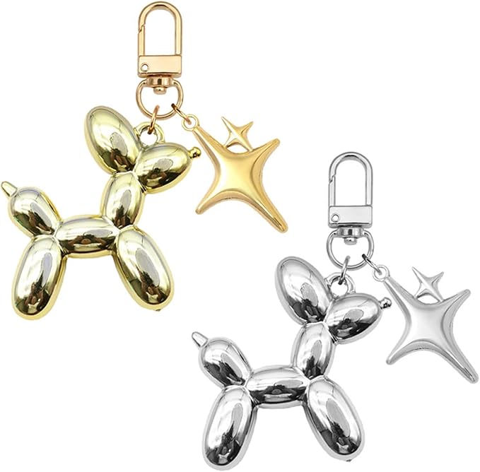 Dreuyet 2Pcs Jelly Balloon Dog Keychains Kawaii Cute Bag Purse Charms Key Chain with Bow Y2K Aesthetic Accessories