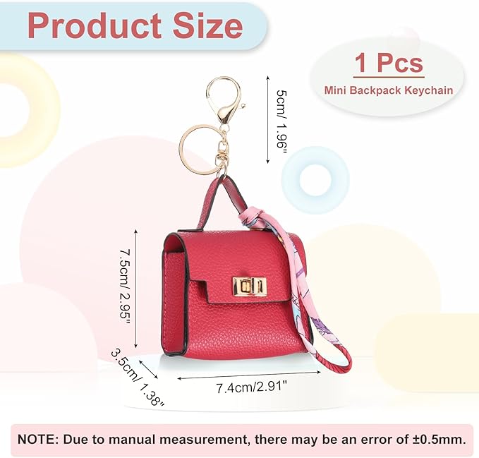PATIKIL Mini Backpack Keychain, Cute Coin Purse Keychain PU Leather Backpack Purse Key Chain Little Earbud Bag Keychains for Women Mini Card Data Cable Organizer, Rose Red
