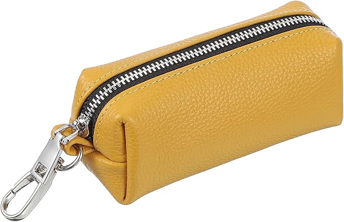 uxcell Leather Coin Purse, Leather Car Key Holder Bag Hand-held Change Purse Keychain Pouch Small Coin Pouch with Key Ring for Women and Men, Yellow