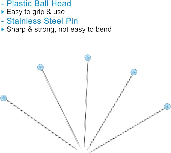 PATIKIL Sewing Pins, 200 Pcs 1.5 Inch Pearlized Ball Head Pins Straight Pin for Fabric, Decorative, Cloth Making, DIY, Blue