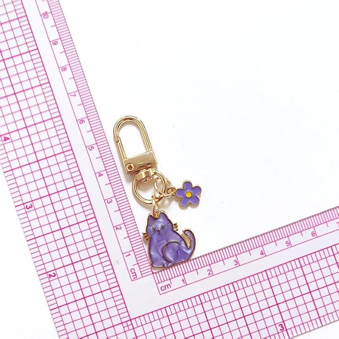Cat Keychain For Women, Enamel Flower Shell Pearl Colorful Flow Hemp Cartoon Small And Cute Charm Gift Accessories