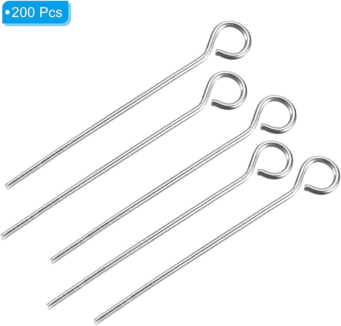 PATIKIL 200Pcs 304 Stainless Steel Jewelry Eye Pins 30mm 22 Gauge Silver Open Eye Pins for Jewelry Making DIY Craft Necklaces Bracelets Earrings