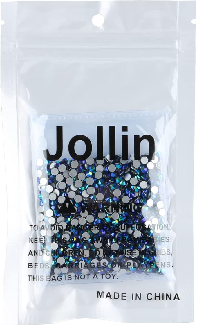 Jollin Glue Fix Crystal Flatback Rhinestones Glass Diamantes Gems for Crafting Nail Art Crafts Decorations Clothes Shoes 4.0mm (ss16 1440pcs, Jet AB)