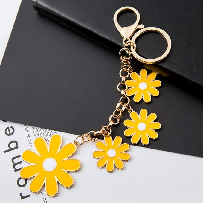 Women's Flower Bag Charms Enameled Keychain Purse Accessories