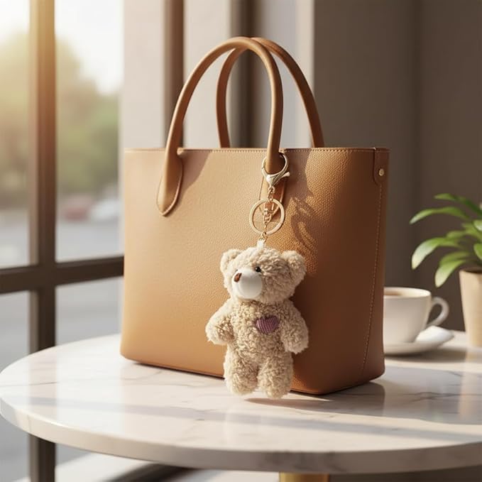 2Pcs Brown Bear Stuffed Keychain, Animal Bag Pendant, Rabbit DIY Trinket, Dog Plush Keyring Car Accessories
