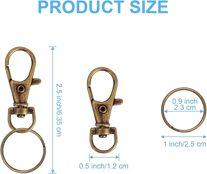 70PCS Swivel Snap Hooks with Key Rings, Metal Lobster Claw Clasp, Keychain Rings for Crafts(Mixed Color, 1.25inch(32mm)