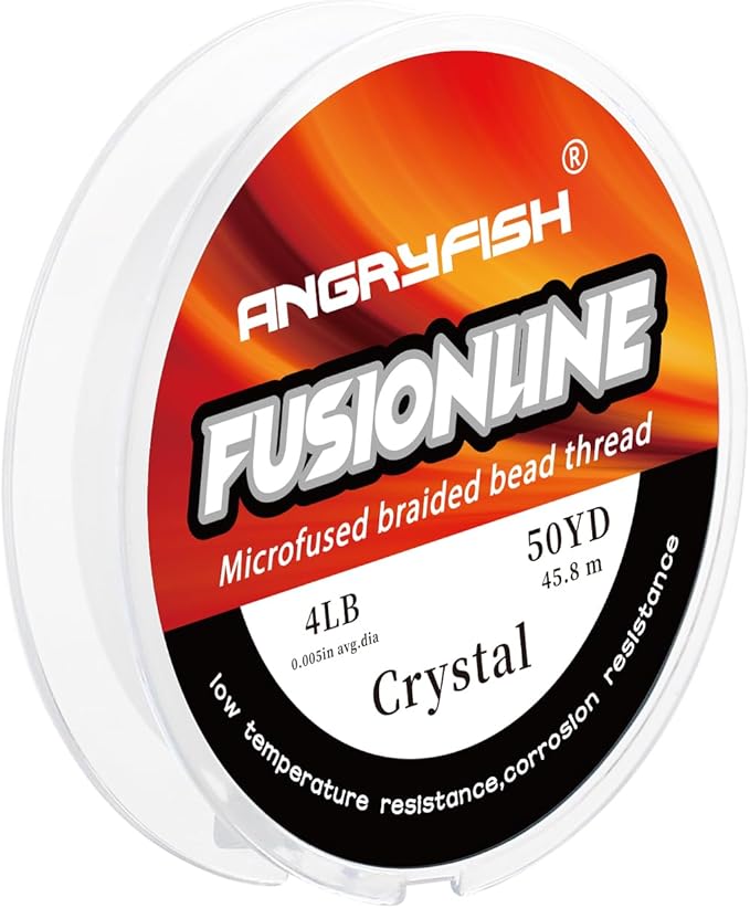 ANGRYFISH Fusionline Micro-Fused Braided Thread,Unbelievably High Tensile Strength,Not Stretch,Super Strong Stringing Material for Bracelet (Crystal, 4lb,0.005in-50yd)