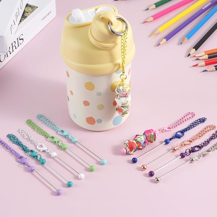30 PCS Beadable Keychain Bars Bulk, Metal Blank Keychain Bars for Beads, DIY Beaded Key Chain Making Kit for DIY Crafts Jewelry Charms Making Supplies