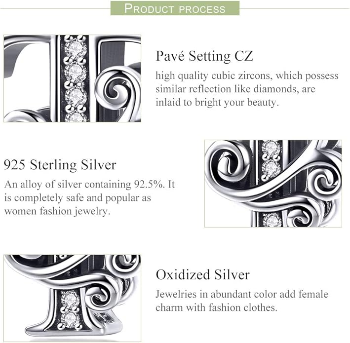 925 Sterling Silver Letter Charms for Pandora Bracelets Alphabet Initial Charms Beads Birthday Christmas Jewelry Gift for Women