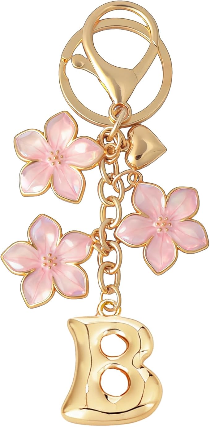 Snycler Bubble Initial Keychain Graceful Flower for bags car remote–A-Z Letter Charms for Women