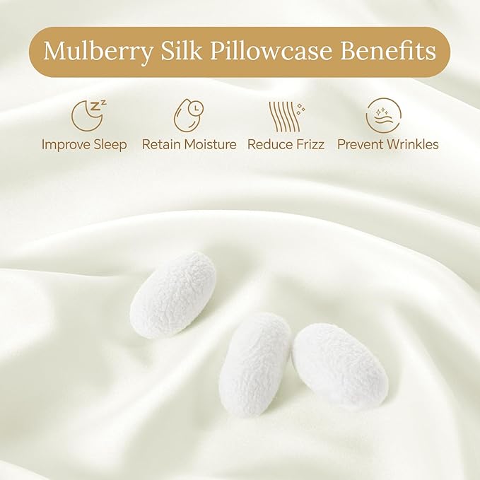 INFIIXSO Mulberry Silk Pillowcase for Hair and Skin, Silk Pillow Cases Standard Size with Hidden Zipper 20x26 Inches, Ultra Smooth and Soft Cooling Pillow Cases for Hot Sleepers(Cream, 1 Pack)