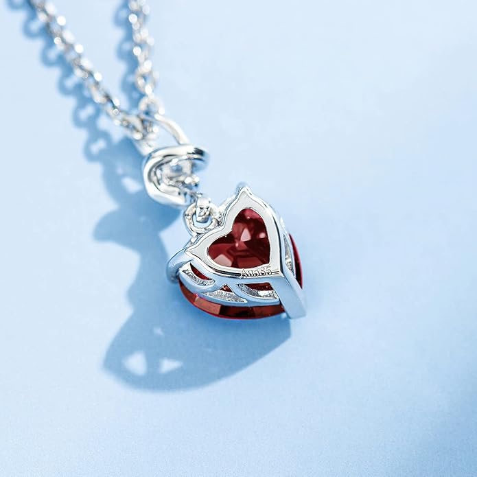 AGVANA Christmas Gifts 14K Solid White Gold Diamond Gemstone Pendant with Sterling Silver Chain 8mm Heart Birthstone Necklace Fine Jewelry Anniversary Birthday Gifts for Women Mom Wife