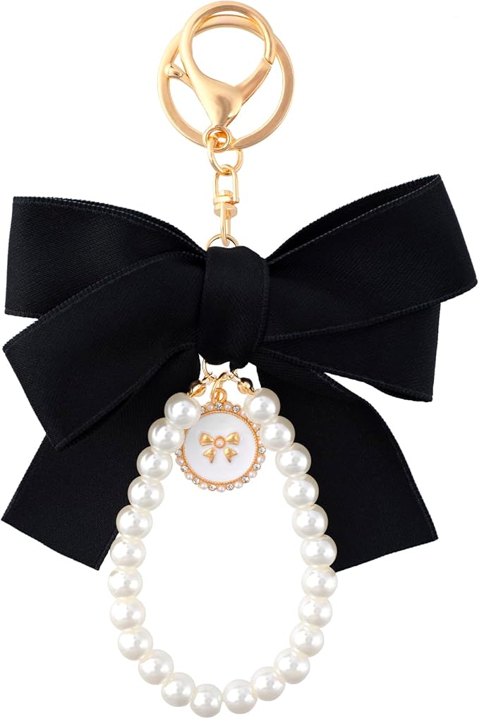 Joez Wonderful Pearl Bow Keychain, Cute Pink Bowknot & Pearl Keyring Charms, Aesthetic Keychain