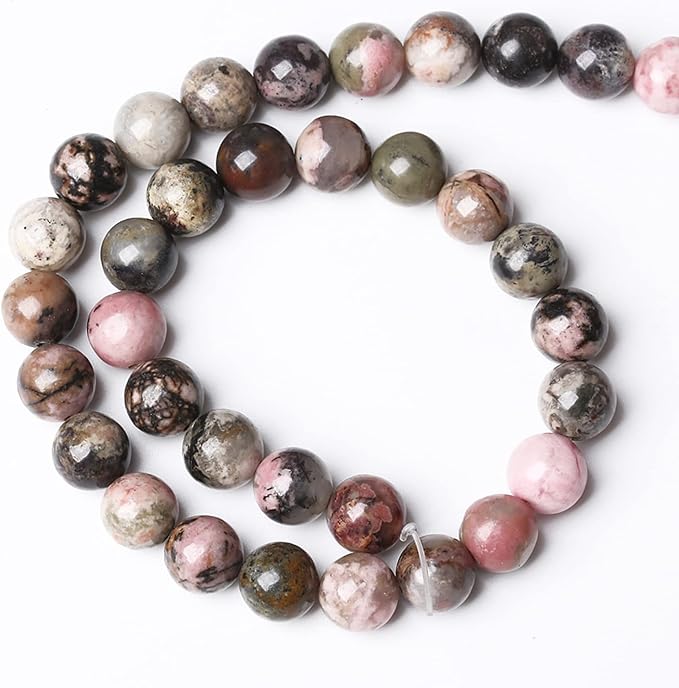 12MM 30PCS Natural Stone Black Stripe Rhodochrosite Gemstone Beads for Jewelry Making DIY Bracelet Necklace Semi Precious Crystal Beads