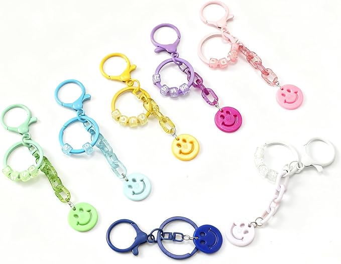 nikkiGuo Acrylic Bear Bead Chain Buckle Bracelet Necklace Jewelry DIY Necklace, Mask, and Eyewear Chain Making Kit Colorful Chain Buckle (Smiling Keychain)
