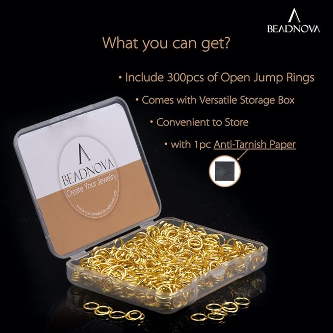 BEADNOVA 6mm Jump Rings Gold Jump Rings for Keychains Jewelry Making for Necklace Repair (300Pcs)