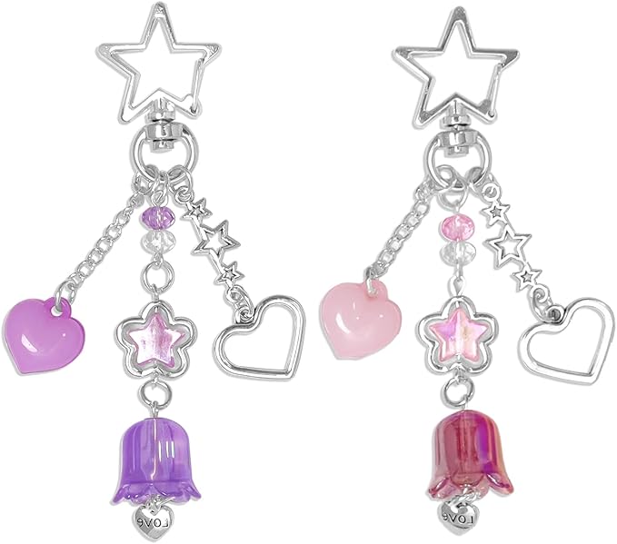 Y2K Aesthetic Keychains for Women Cute Flowers Star Cake Jellyfish Keychins Charms Kawaii Bag Purse Decor