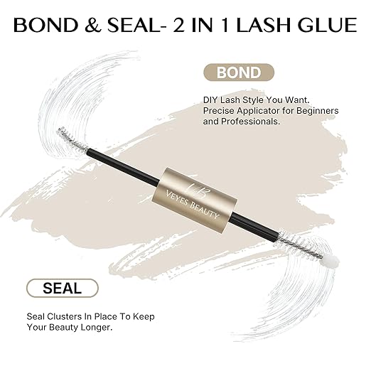 VEYESBEAUTY Lash Bond and Seal Waterproof 2 in 1 Cluster Lash Glue for Eyelash Extensions Long Lasting Strong Hold Individual Eyelash Glue for Self-Application at Home 5ml+5ml(White Bond)
