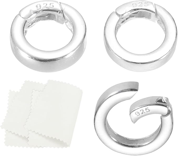 PATIKIL 10/12/14mm 925 Sterling Silver Spring Gate Rings, 3Pcs Plat Round Spring Clasps Necklace Enhancer Shortener Closures Connector for Jewelry Making Necklaces DIY, Silver Tone