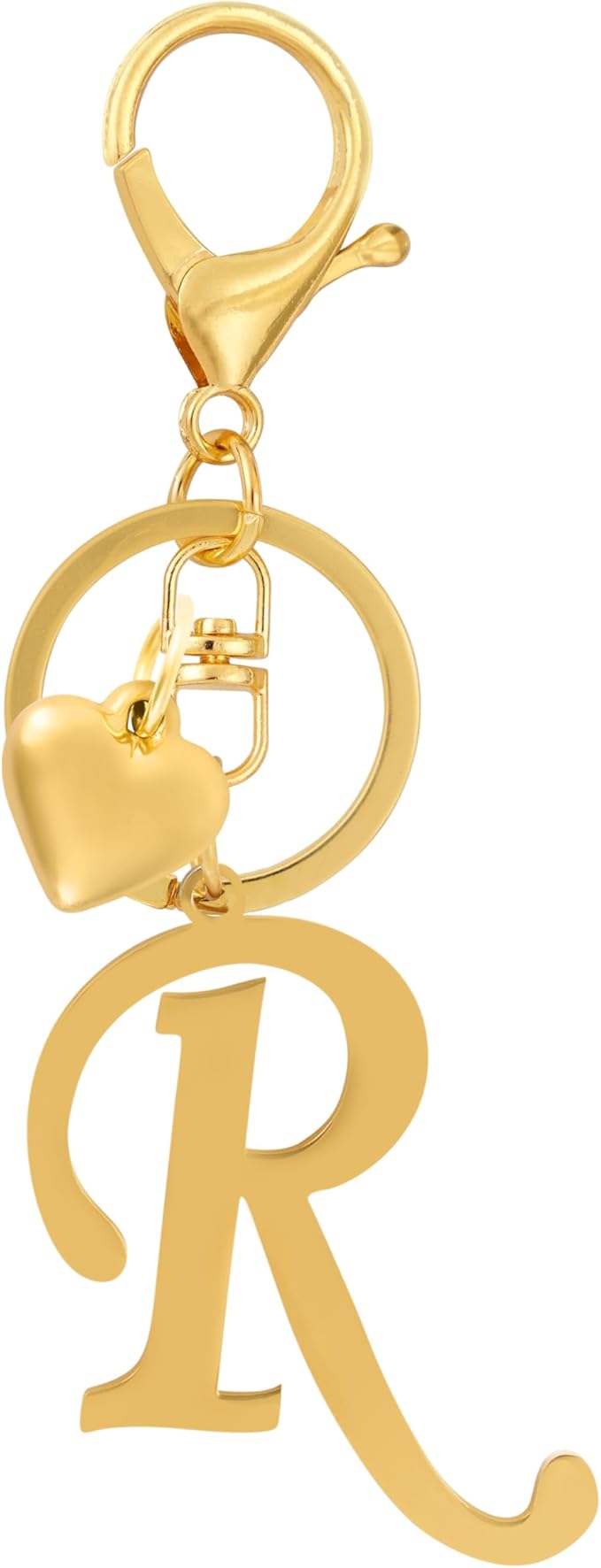 A-Z Heart Initial Letter Keychain, Stainless Steel Alphabet Charm for Handbags, Gift for Women and Girls