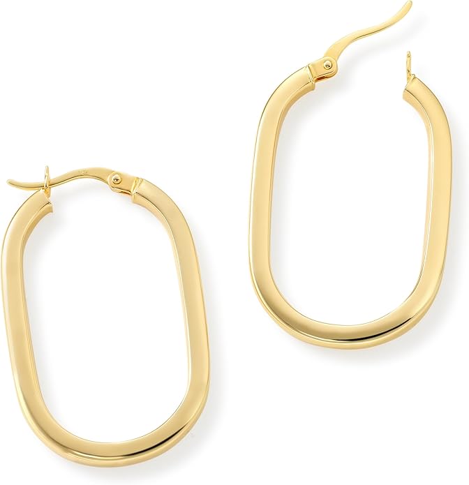 Gold Oval Tube Hoop Earrings for Women – High Polish Finish, Lightweight Hollow Design, 10K or 14K Real Gold