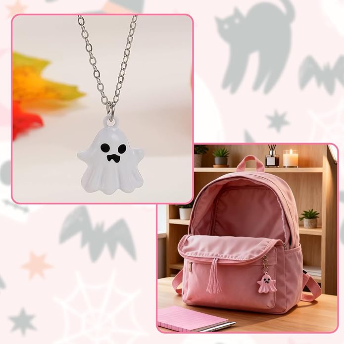 30 Pcs Cute Ghost Charms, Pink and White 3D Pendants for Jewelry Making, Kawaii Resin Charms for Bracelet Necklace Earrings DIY Crafts, Adorable Decorations for Gifts and Accessories
