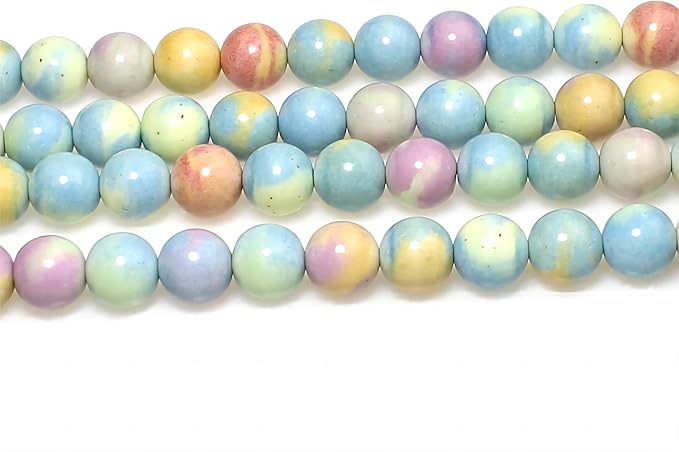 MJDCB Natural Stone Beads 6mm 60pcs Round Rainbow Stone Loose Gemstone Bead Charms for Jewelry Making Bracelet Necklace Earring Pendant