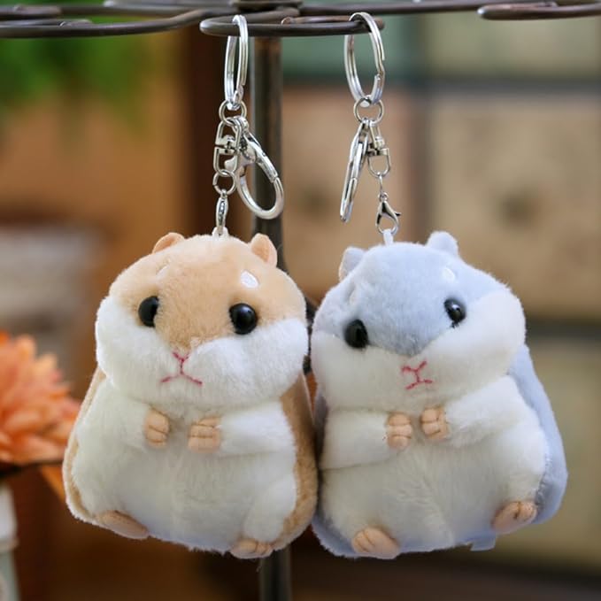 Cute Hamster Plush Keychain - Soft Small Hamster Bag Charm Accessory Adorable Key Holder for Backpack Handbag