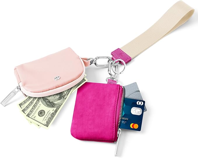 Keychain Wallet Mini Zip Around Wristlet Wallets for Women Detachable Dual Pouch Wristlet Portable Coin Purse Small Wallets