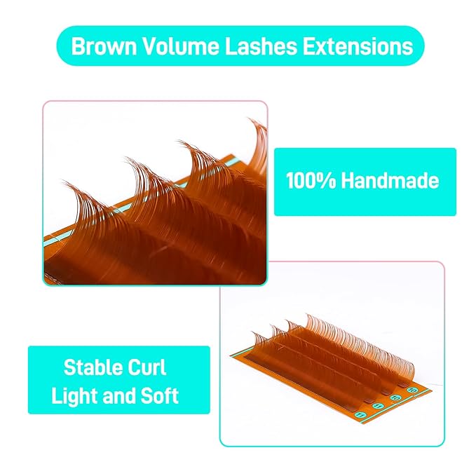 VAVALASH Colored Lash Extensions Light Brown Eyelash Extensions 0.03 0.05 0.07 0.1 0.15 Volume Lash Extension 8-15mm Mixed Lashes L Curl Premium color Lashes Extension(Light Brown-0.03-L-8-15mm)