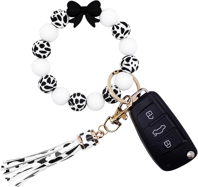 BIHRTC Key Ring Bracelet Car Keychain Holder Wristlet Silicone Women Beaded Bangle Chains
