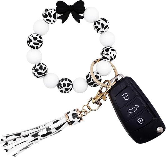 BIHRTC Key Ring Bracelet Car Keychain Holder Wristlet Silicone Women Beaded Bangle Chains