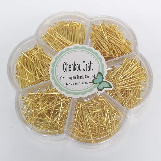 Chenkou Craft 700pcs Assorted of 7 Sizes Mix Flat Head Pins for Jewelry Making (Gold, Mix)