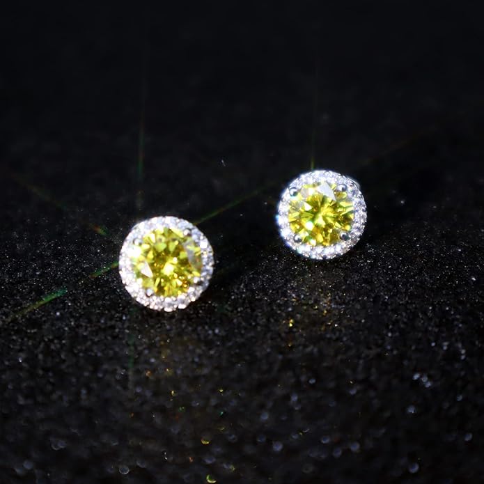 YOMELA Cubic Zirconia Earrings Studs, Halo CZ Birthstone Simulated Diamond Stud Earrings for Women